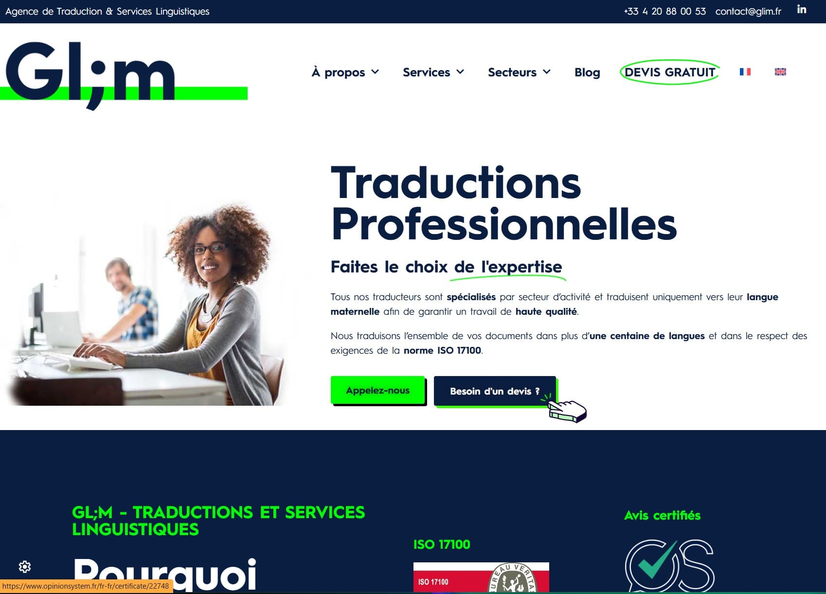 Aperçu du site Glim