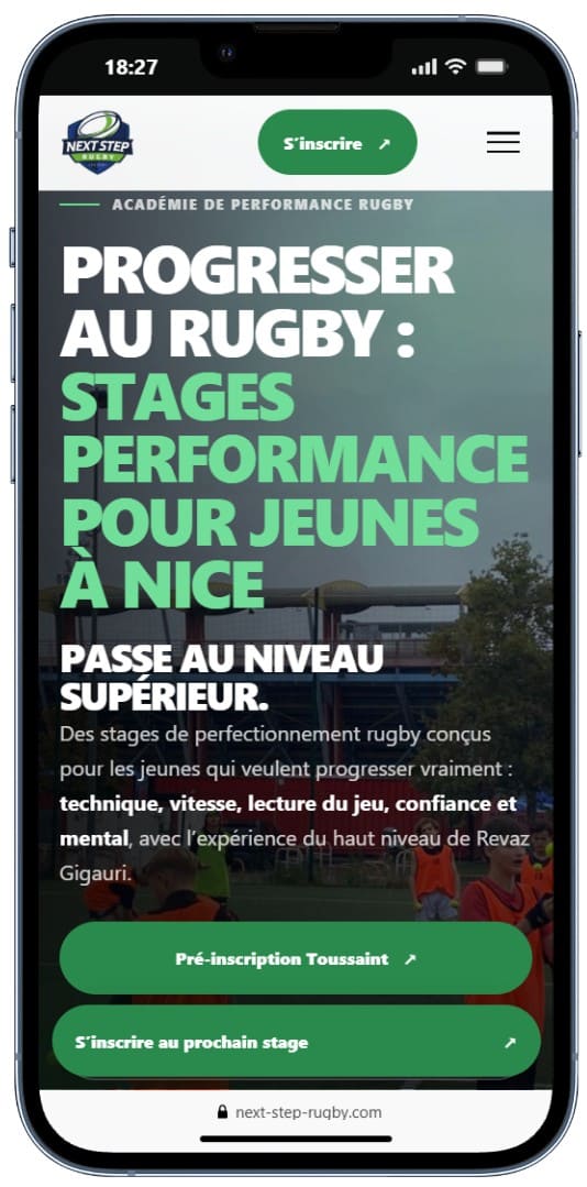 Version mobile du site Next Step Rugby