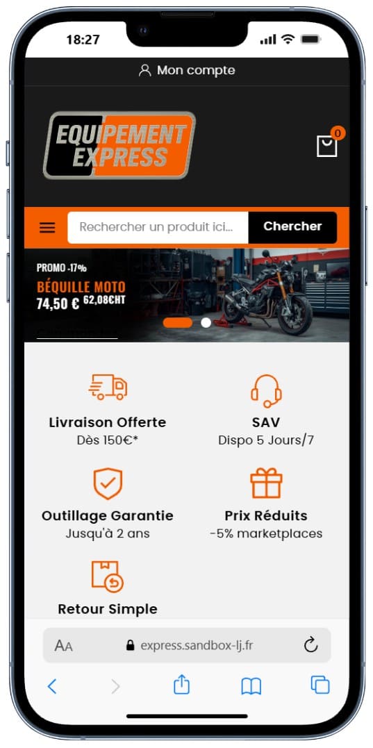 Version mobile du site Équipement Express