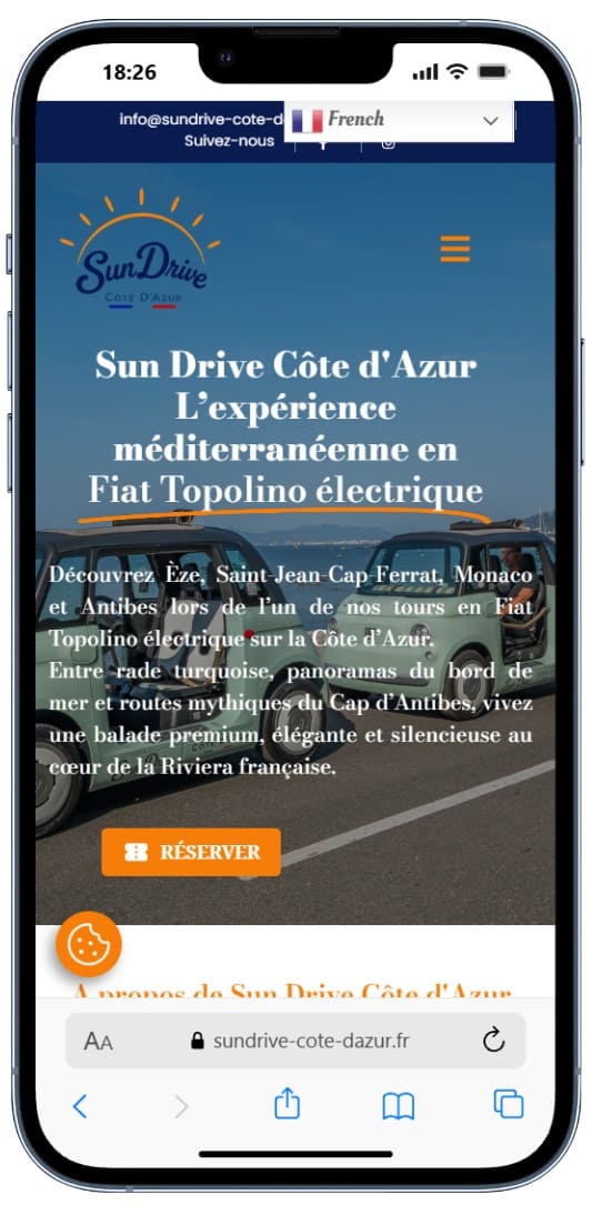 Version mobile du site Sun Drive Côte d'Azur